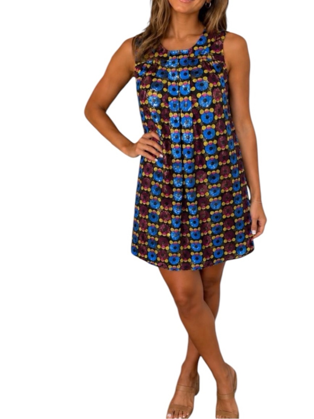 Anna Sui x Target Large Multicolor Floral Metallic Circle Print Sleeveless Dress